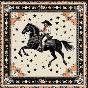 Western Cowboy Horse Bandana Scarf 27.5” Square | Star Border | Rodeo Style